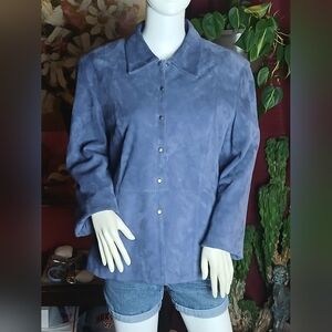 Jones New York Blue Suede Button-Up Jacket